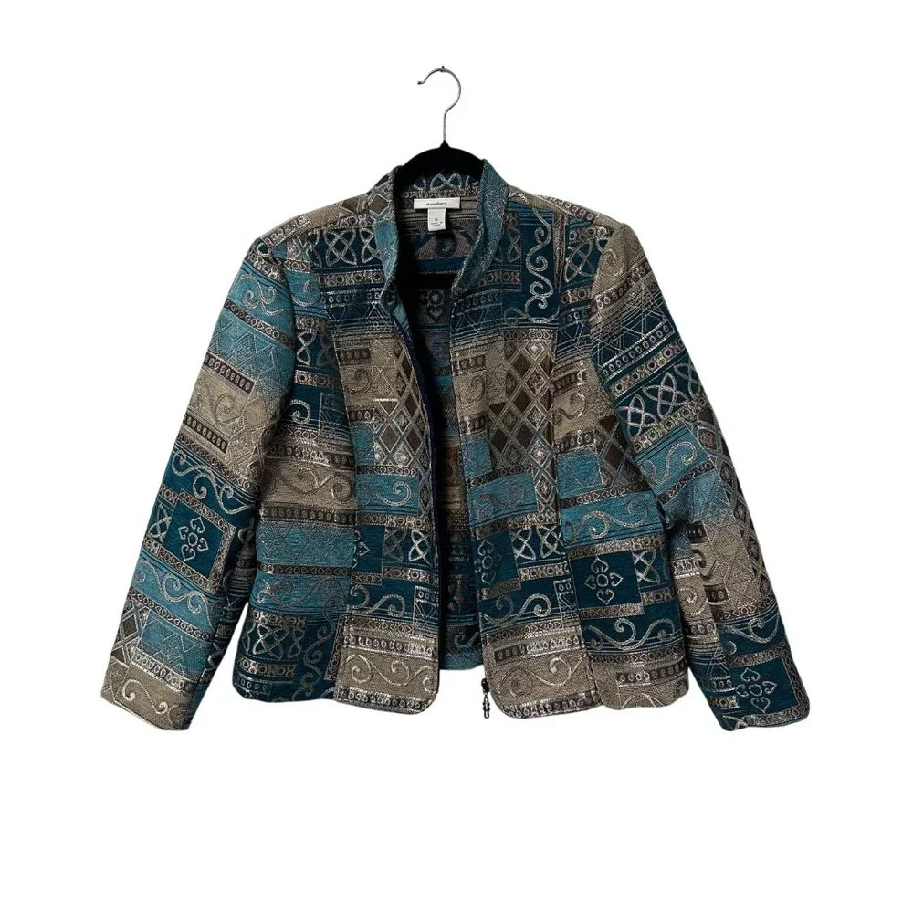 DRESSBARN JACKET TAPESTRY COLORFUL ABSTRACT FULL ZIP SIZE XL ART TO WEAR - Picture 3 of 11